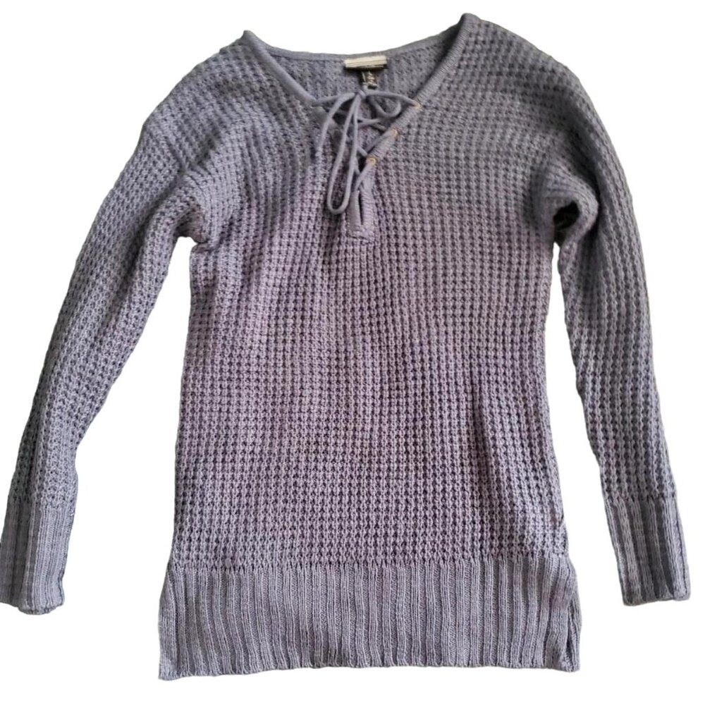 Allison Brittney Blue Knit Lace Up Sweater Fairycore Boho Whimsigoth Cottagecore